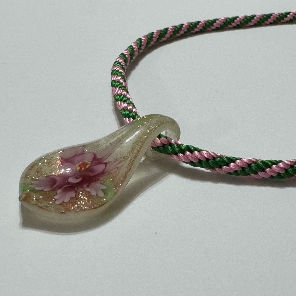 HANDMADE BRAIDED NECKLACE WITH GLASS PENDANT